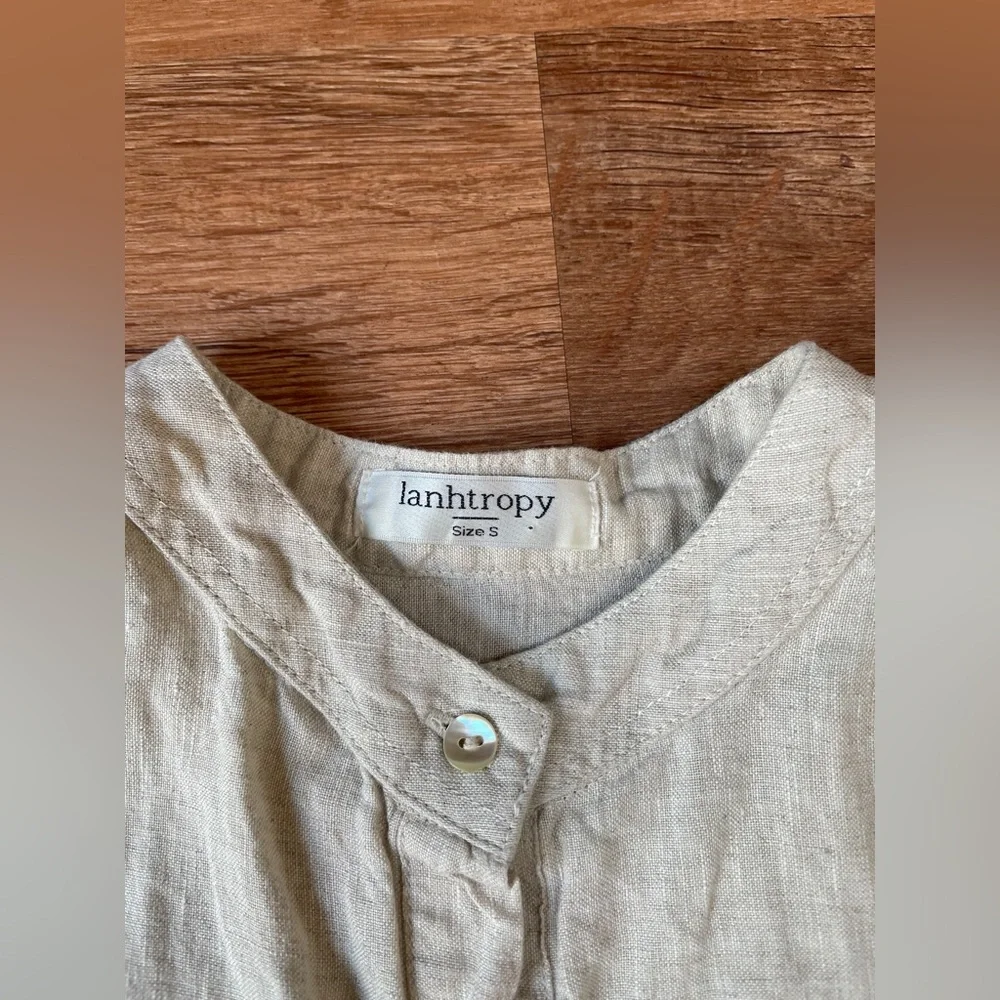 Lanhtropy Bubble Linen dress button down size small natural puff sleeve peasant‎ - Picture 3 of 9